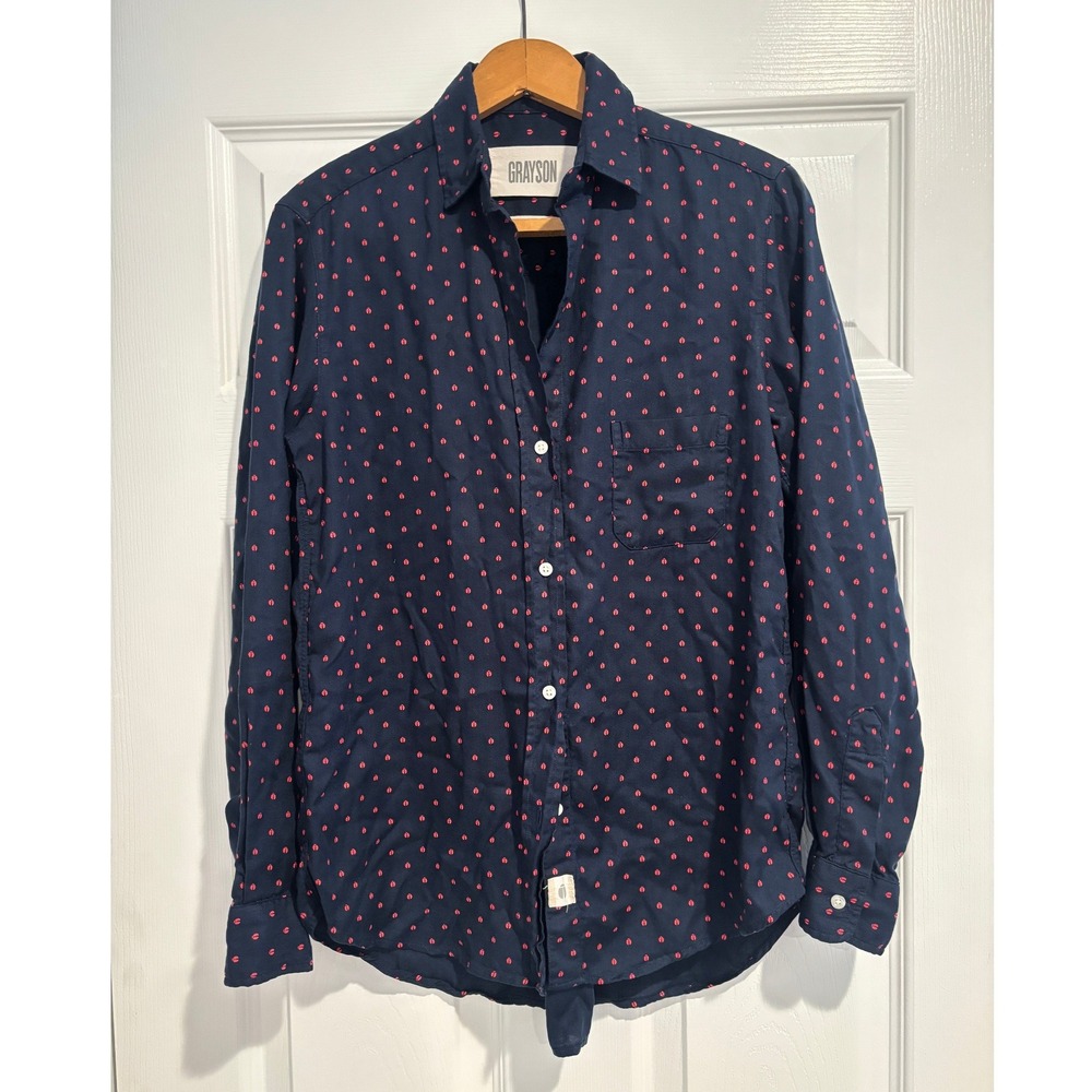 GRAYSON The Hero Lyocell Button Down Shirt Navy Red Ladybug Bug Print Size 01 XS
